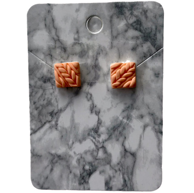 Peach knitted studs - square