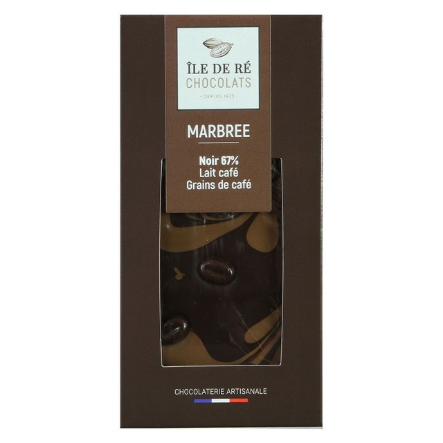 Tablette de Chocolat Noir 67% Marbrée Lait Café et Grains de Café