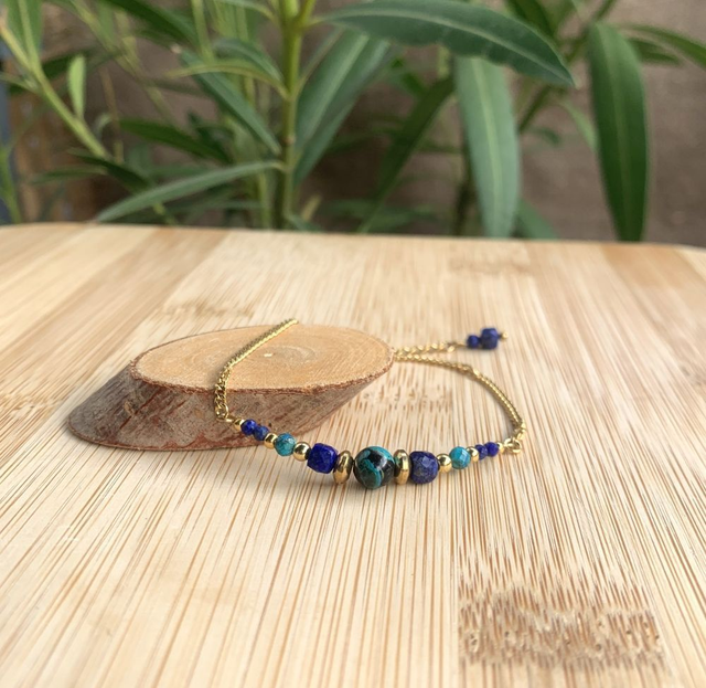 Bracelet gourmette Françoise - Lapis lazuli et Chrysocolle