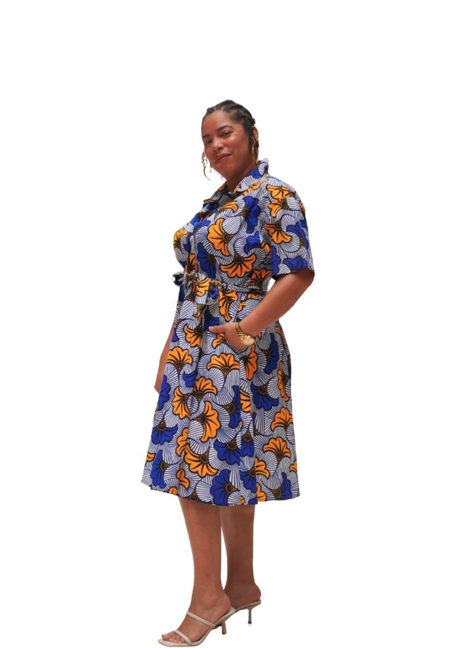 Robe courte en wax " Fleur de mariage"