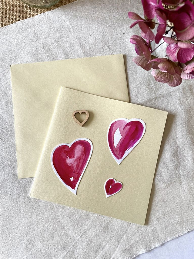 Carte mots d'amour décorée aquarelle fond beige