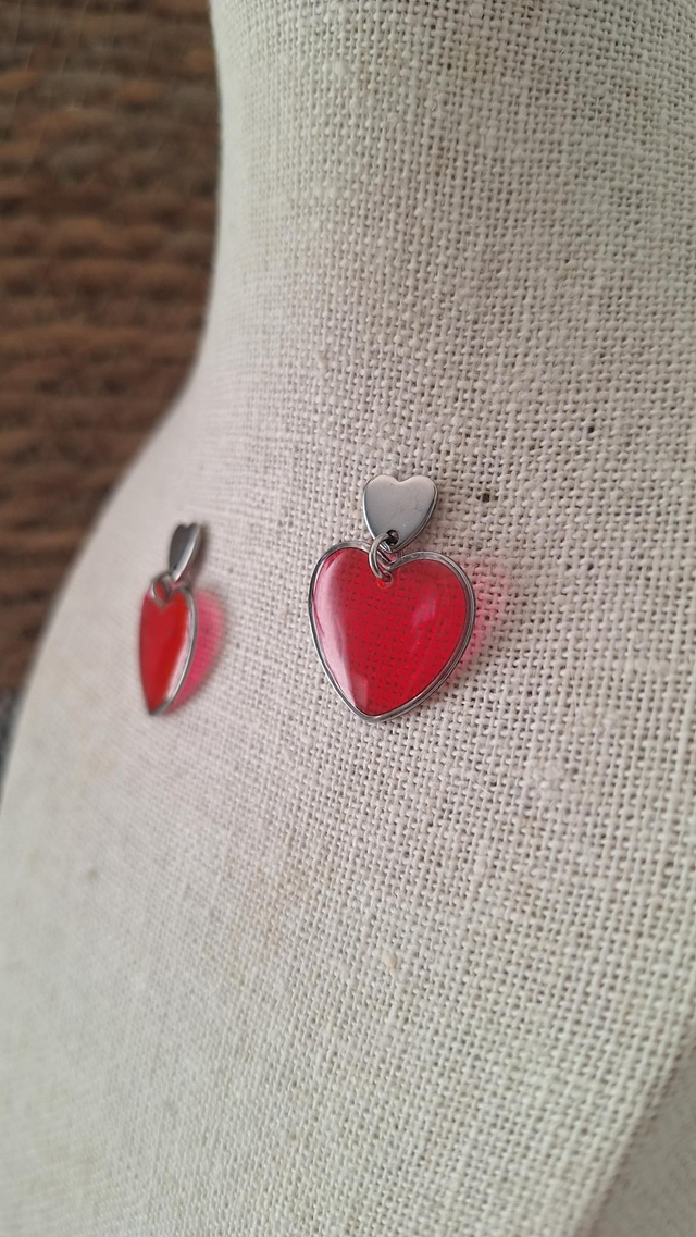 Boucles d&#039;oreilles double cœurs rose