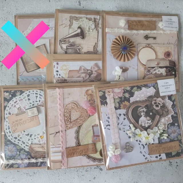Carte Double Anniversaire Vintage Fait-Main – Élégance et Style Intemporel