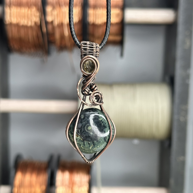 Kambaba Jasper pure copper wire wrapped pendant 