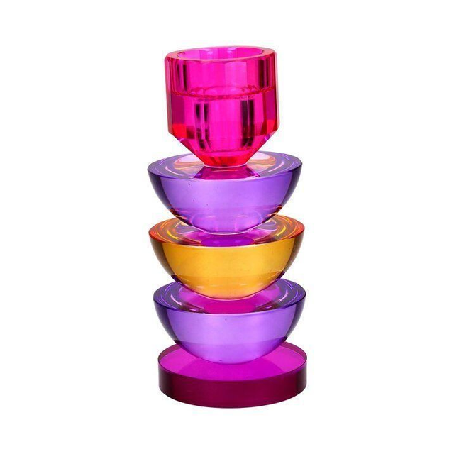 Sari, Kristallglas, Kerzenhalter H17,5cm, rund, lila/orange/pink, gs