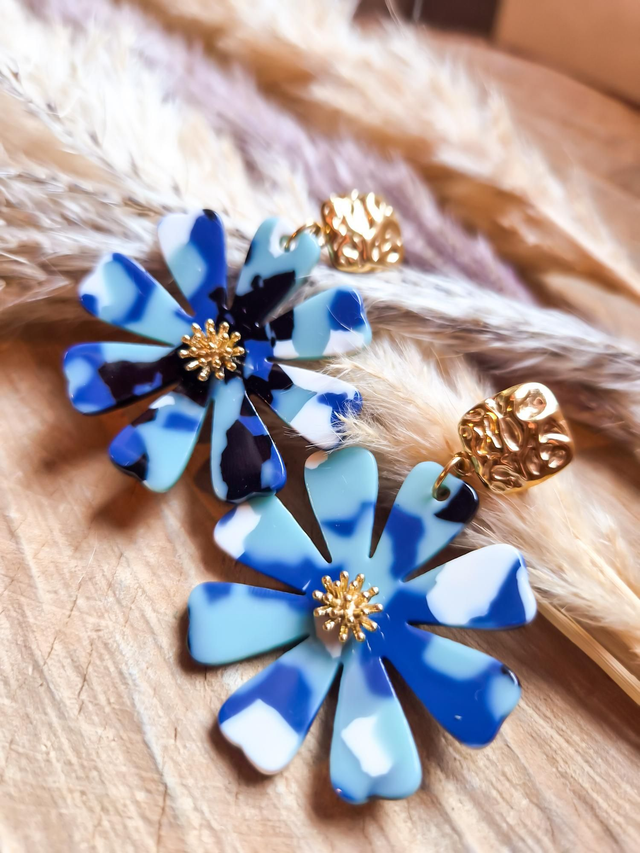Boucles d'oreilles "Géraldine" - Modèle marbré bleu