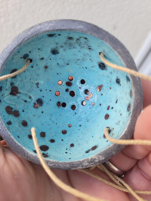 Porte-boule de graisse céramique – Bleu Turquoise & Pois Dorés - Fait main