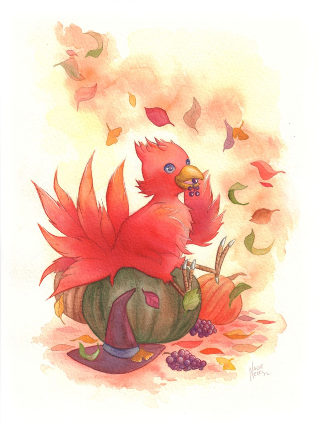 Illustration aquarelle - Chocobo rouge