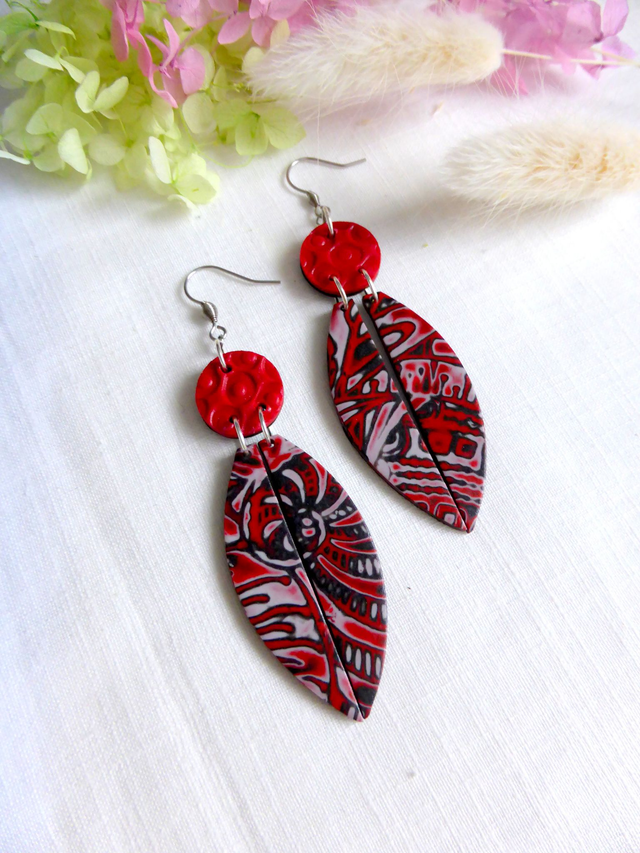 Boucles d'oreilles longues - Fleurs de feu