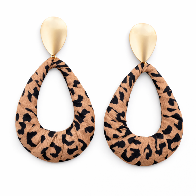 Pendientes acero dorado animal print marrón 