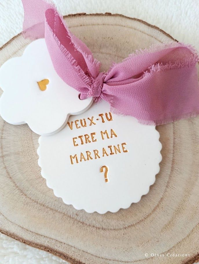 Médaillon en argile personnalisable / Demande Parrain ~ Marraine