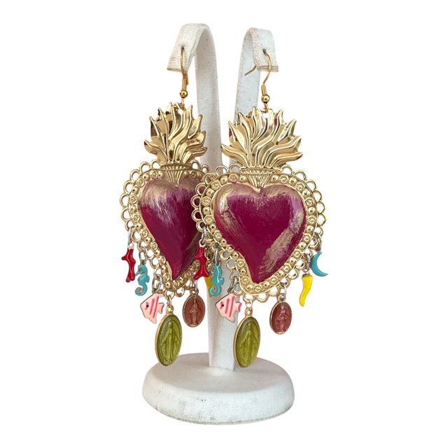 Orecchini cuore sacro Borgogna e charms 25SN-1