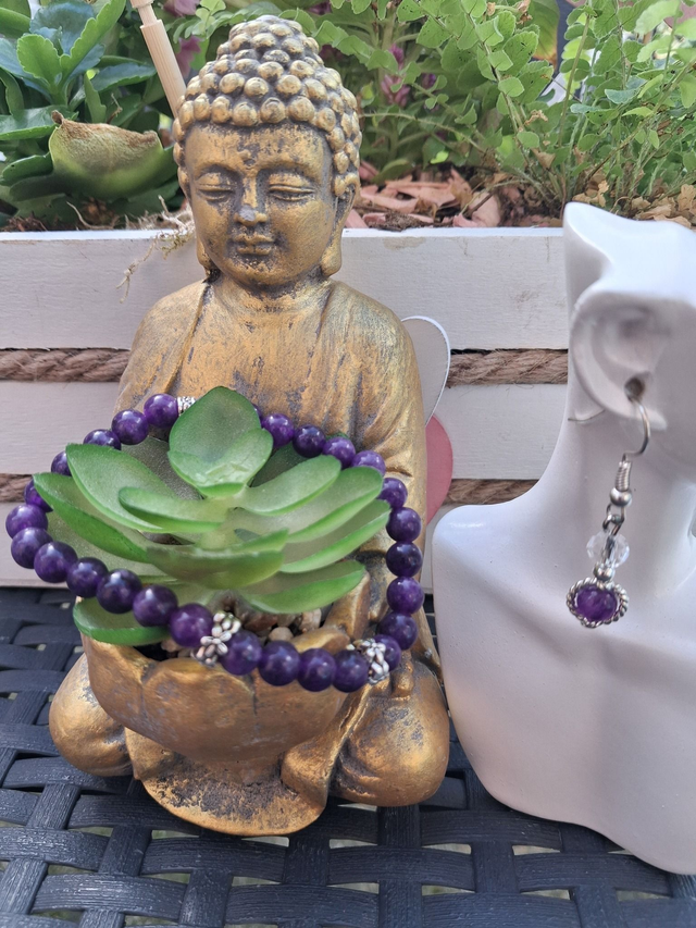 Bracelet Améthyste + boucles d'oreilles 
