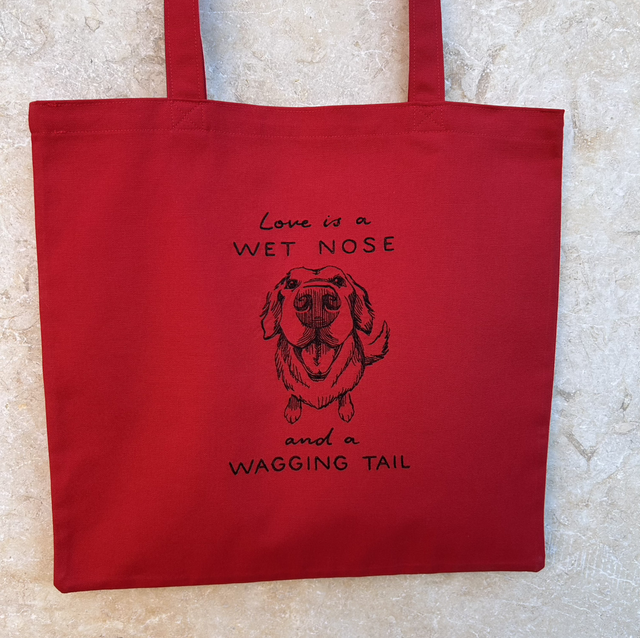 Bag, Tote -red with black embroidery  