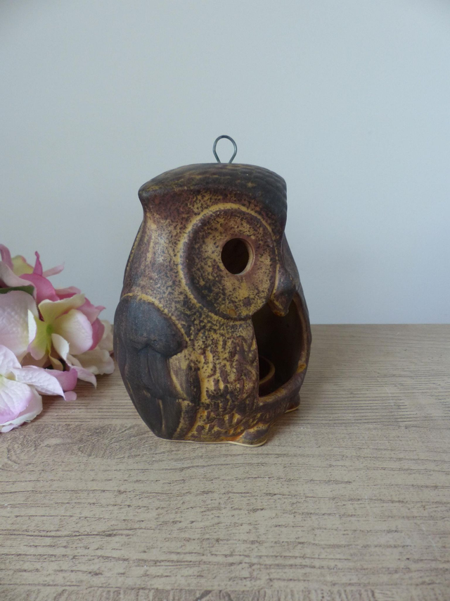 Bougeoir Photophore Vintage en Forme de Chouette – Poterie en Grès Artisanale | Déco Maison Campagne & Ambiance Cosy