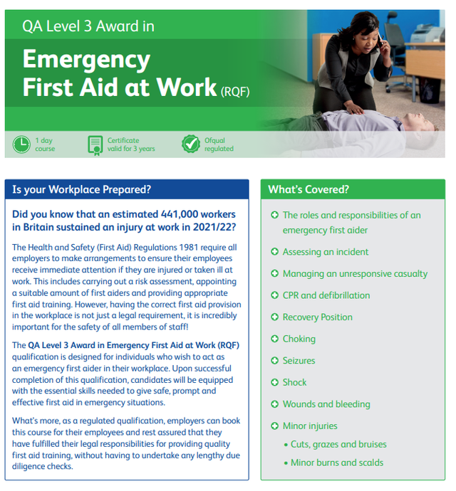 Level 3 Emergency First Aid At Work Course