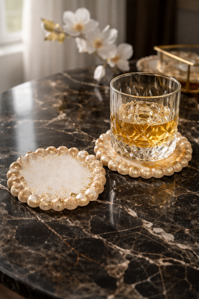 Ensemble de 3 plateaux design- Collection galets nacre doré 