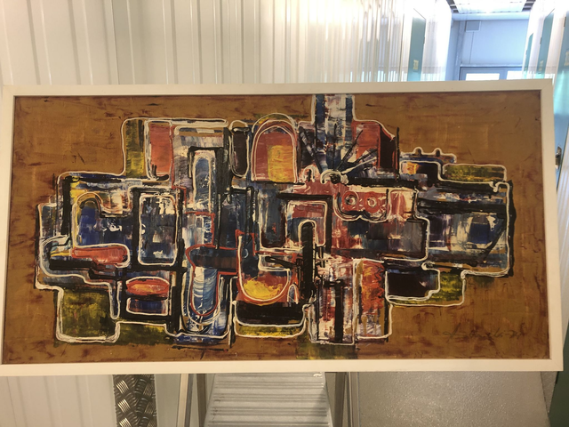 Abstraktes Ölgemälde, Künstler Fred Bandekow, 1974, Titel „Kristal-Formation“,  Zertifikat. 