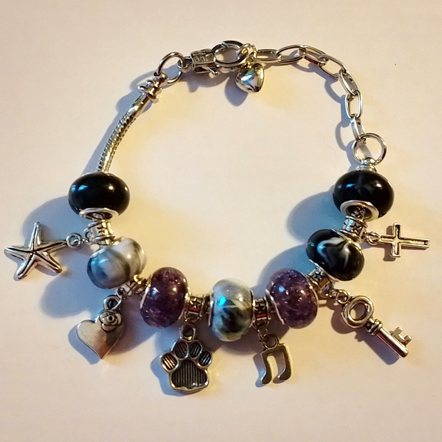 Ladies Handmade 7 1/2" Adjustable Snake Chain Bead &amp; Charm Bracelet - 7 Designs