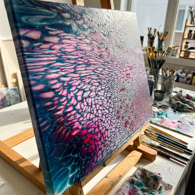 Hand Poured Acrylic Abstract Painting - 18x14 inch - POPOLS109