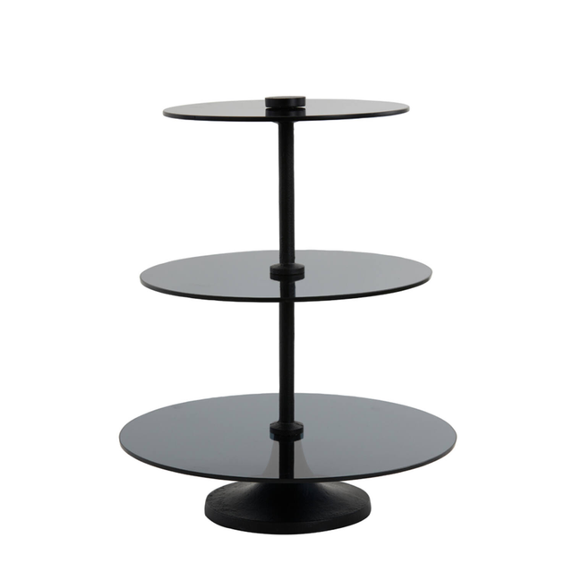 Etagere 3 laags Ø35x43 cm DANULA smoke glas mat zwart