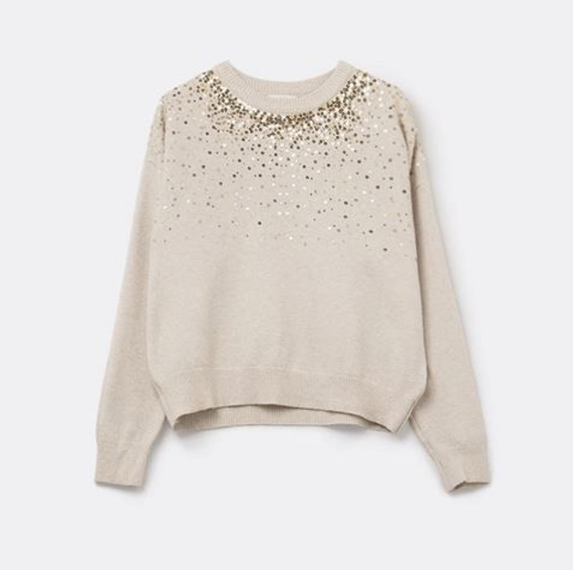 Pull femme taille unique en maille à sequins – Coloris crème ou noir | Automne hiver