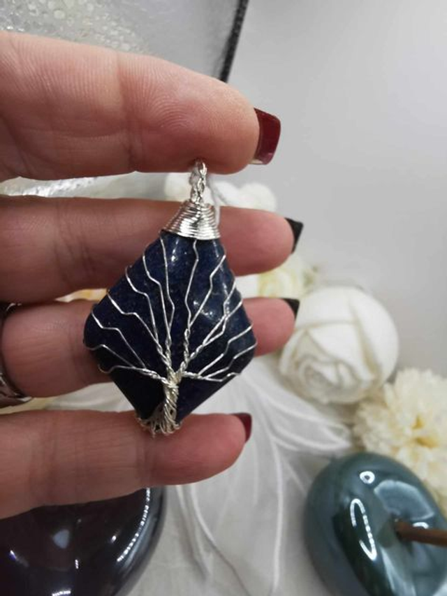 Pendentif Arbre de Vie - Œil de Tigre, Lapis Lazuli, Améthyste