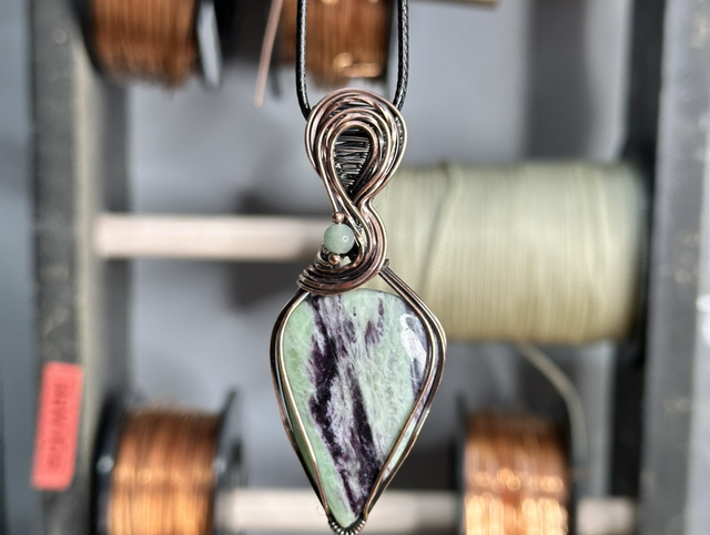 Kammererite pure copper wrapped pendant 