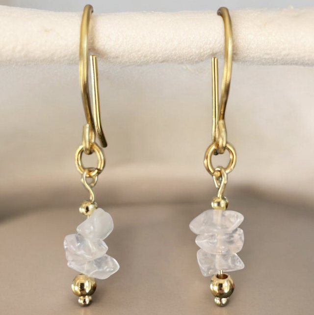 Boucles d’oreilles avec pendant en quartz rose