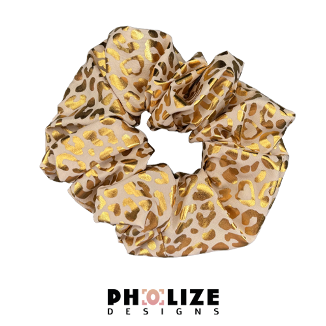 Gold leopard satin scrunchie