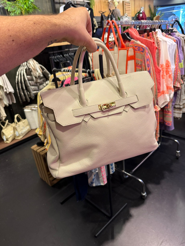 Handtas leder off white