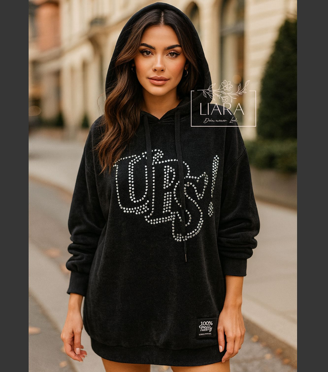 Langer Hoodie Oversize Cordsamt schwarz