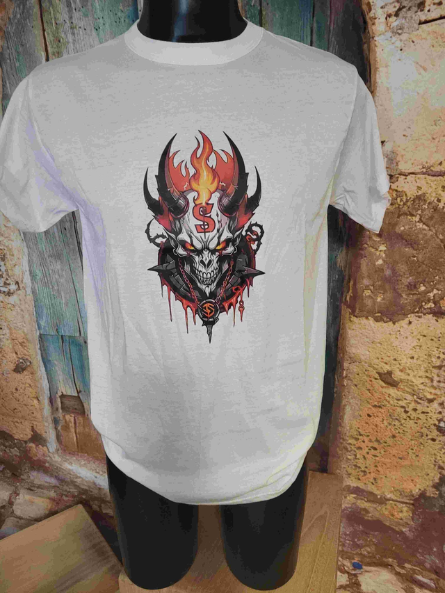 T-SHIRT BLANC HOMME DEMON (H3)