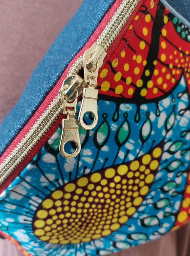 Sac banane en Jeans et Wax