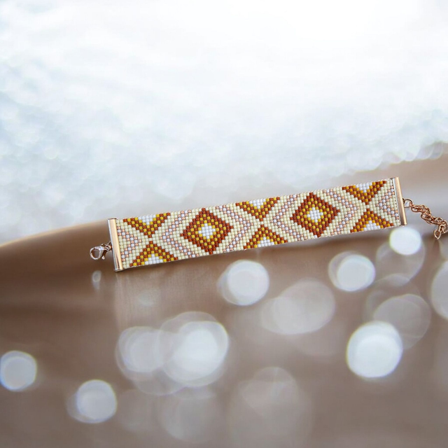 Bracelet large tons jaune et caramel