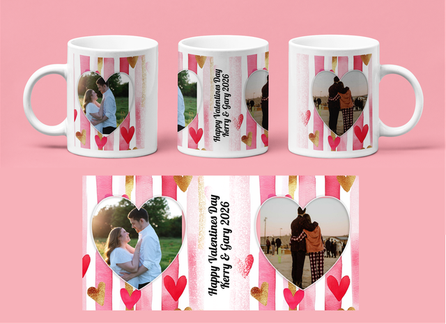 Valentines Day Mug - Personalised - Pink Hearts