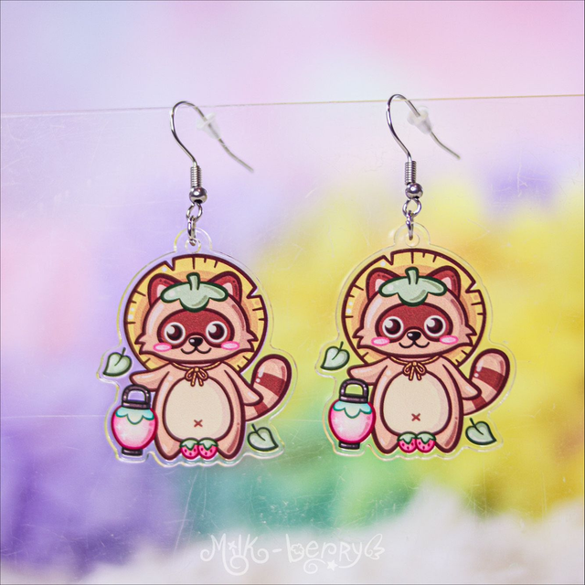 Boucles d'Oreilles Acrylique Tanuki