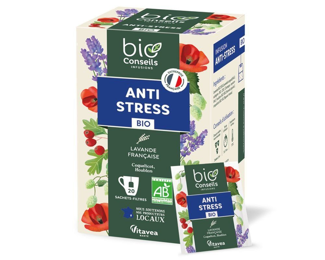 Infusion Anti-Stress Bio Conseils – Parfums multiples (détox, soutien du foie, camomille, tentation sucre)