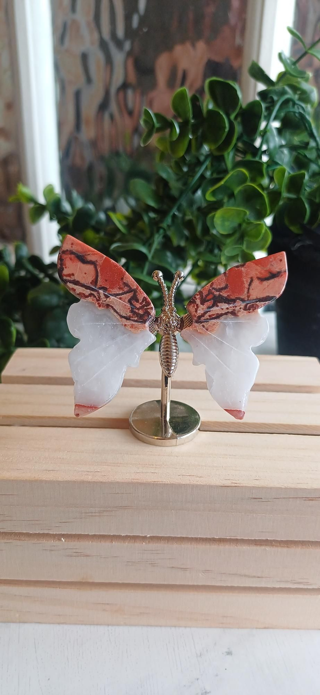 Agate Butterfly Wings on Silver Stand