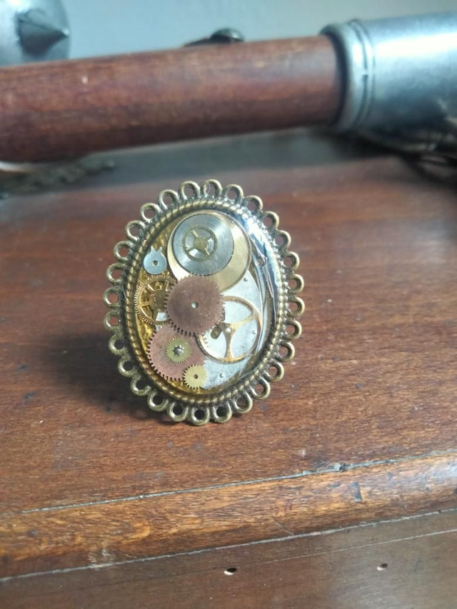 Bague réglable forme ovale couleur bronze steampunk 