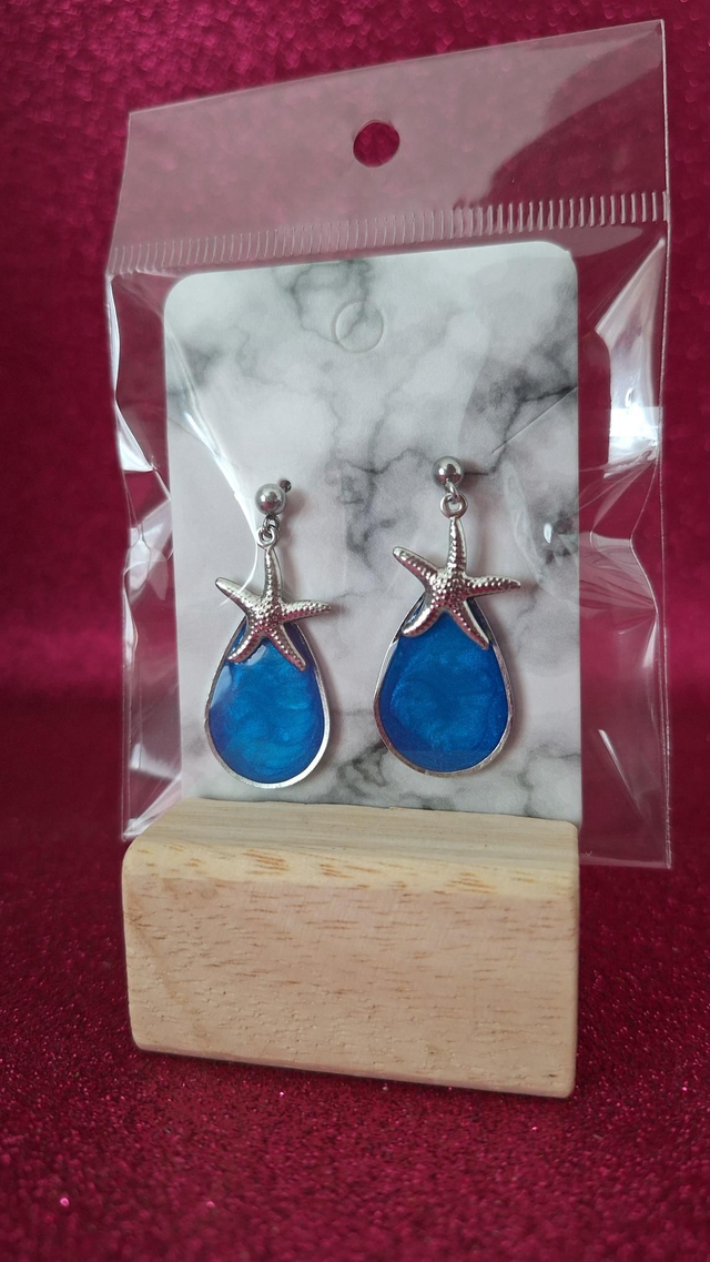Boucles d&#039;oreilles Étoiles argentées / bleues 