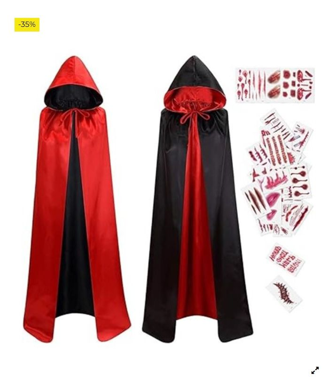 Capa de Vampiro con Capucha,Reversible Negro Rojo