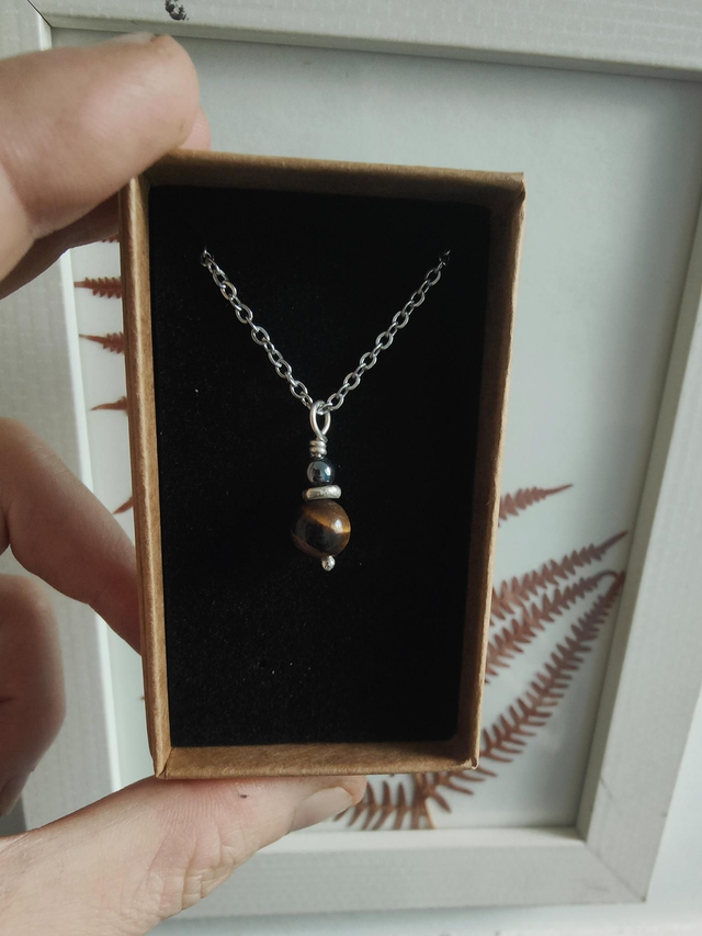 Pendentif &quot;Harmonie&quot; double Hématite Œil de tigre Argent 925