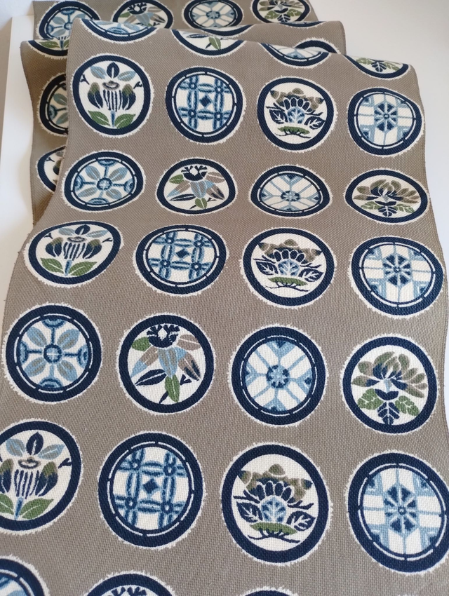 Japanese Thic Cotton Fabric, Brown and Blue Color Vintage Japanese Obi Fabric