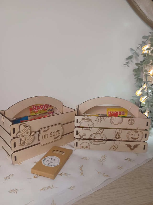 Panier Halloween en bois gravé 🎃