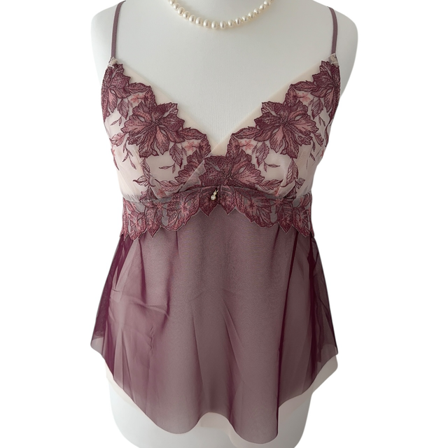 BNWT Japanese brand coquette purple tulle embroidered cups cami