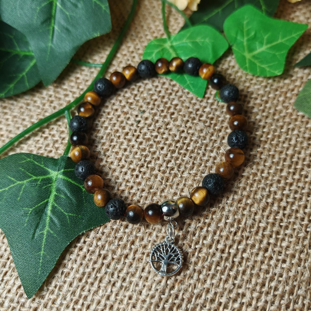 Bracelet 6mm oeil de tigre et pierre de lave