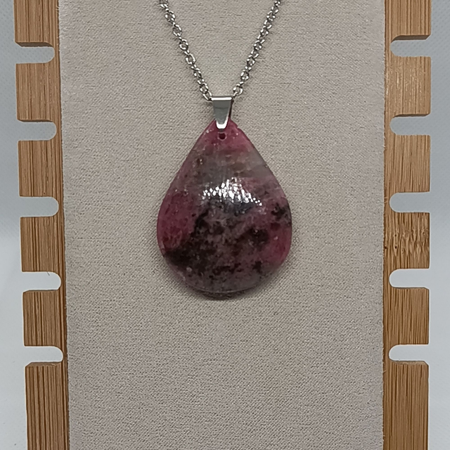 Rhodonite Marbrée / Pendentif Goutte / Pierre Plate