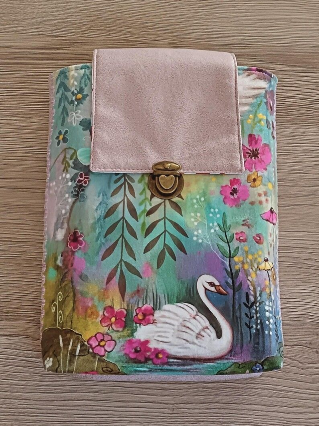 Pochette à livre grand format - Fait main - Motifs animaux et fleurs - Cadeau lecteur