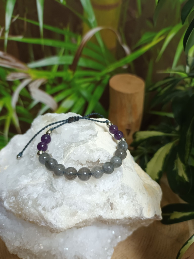 Bracelet en labradorite et améthyste